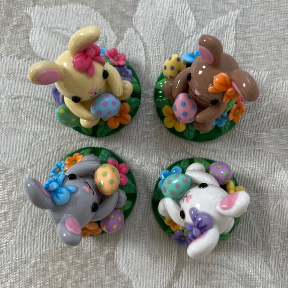 Handmade Easter Bunny Polymer Clay Figurine Sculpture Spring Rabbit Decor - Picture 9 of 11